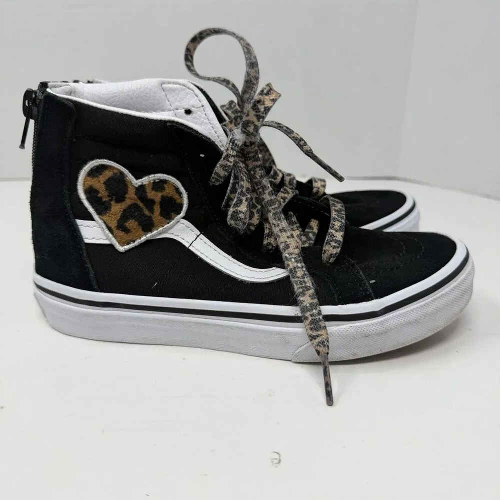 VANS High Top Off The Wall Zip Heel Cheetah Heart Kids Size 2.0 Skate